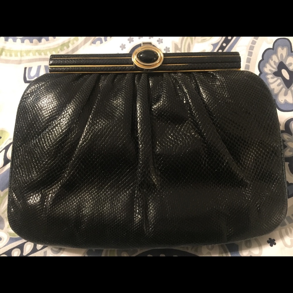 JUDITH LEIBER Signed Karung Snakeskin clutch &comb